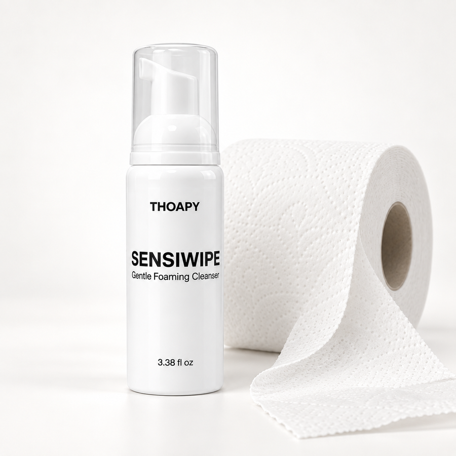 SENSIWIPE bottle beside a toilet roll